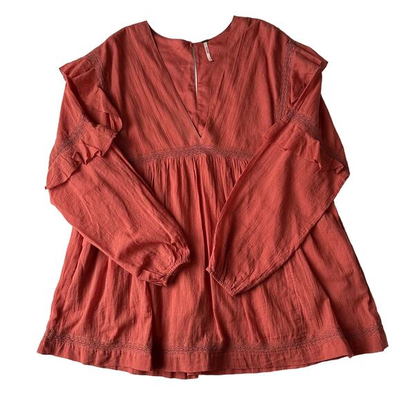 Free People Dresses & Skirts - Free People Peasant Ruffle Long Sleeve Babydoll Mini Dress Romper Clay S